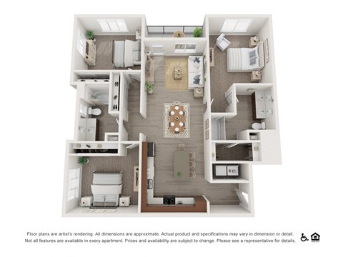Floor plan for 3 beds, 2 baths, 1456 sqft